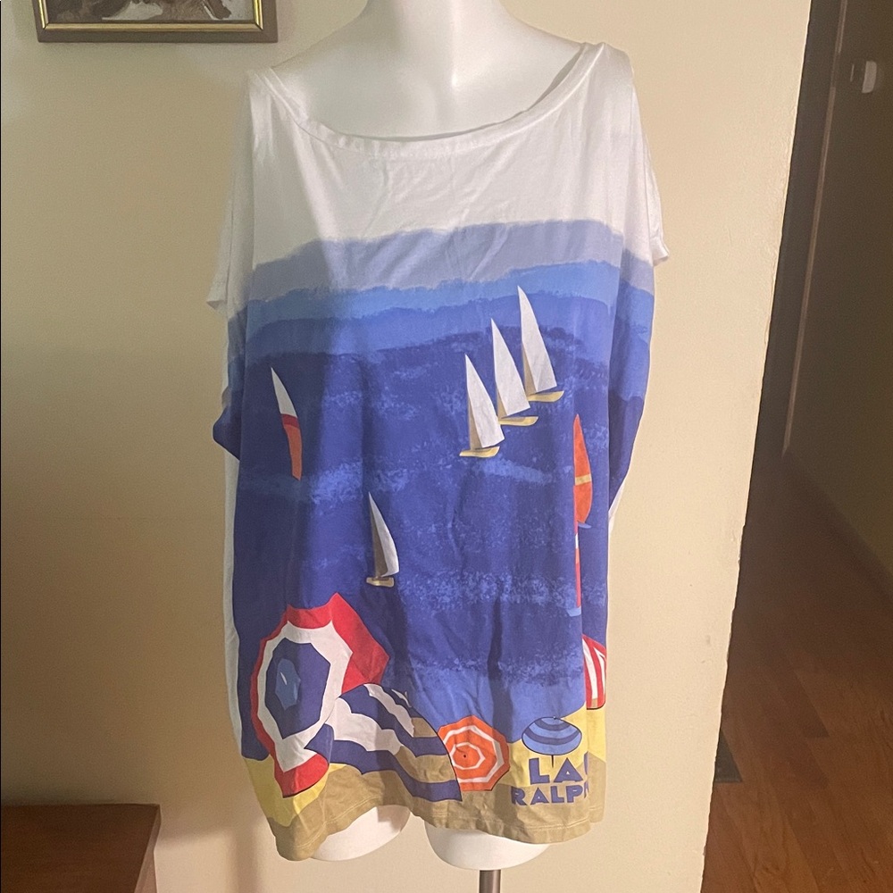 Ralph Lauren Beach Scene with Sailboats T-Shirt